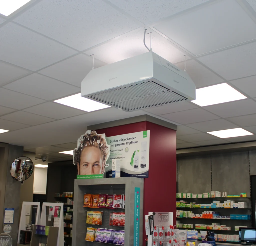 Detail of the dp air purifier installed in a pharmacy