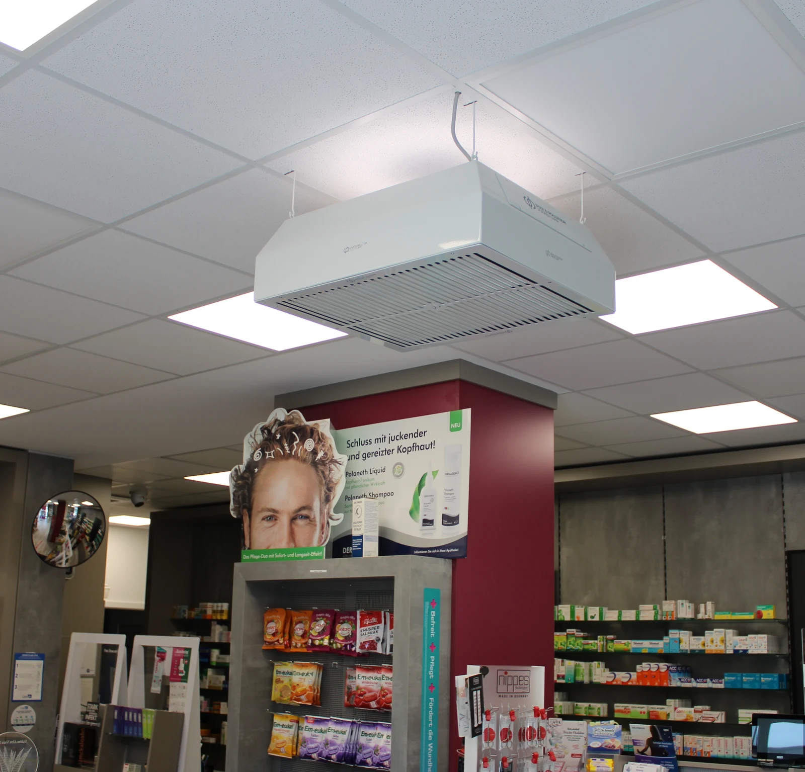 Detail of the dp air purifier installed in a pharmacy